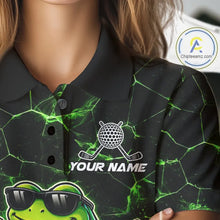 Load image into Gallery viewer, Black &amp; Green Funny Frog Golf Polo shirts for Women Custom team golf shirts, ladies golf clothes NQS11584