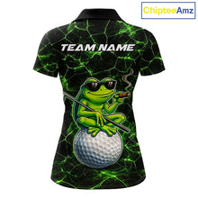 Load image into Gallery viewer, Black &amp; Green Funny Frog Golf Polo shirts for Women Custom team golf shirts, ladies golf clothes NQS11584