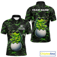 Load image into Gallery viewer, Black &amp; Green Funny Frog Golf Polo shirts for men Custom Frog team golf shirts, men's golf clothes NQS11584