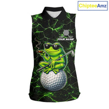 Load image into Gallery viewer, Black &amp; Green Funny Frog Sleeveless Golf Polo shirts Custom team golf shirts, ladies golf clothes NQS11584