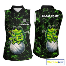 Load image into Gallery viewer, Black &amp; Green Funny Frog Sleeveless Golf Polo shirts Custom team golf shirts, ladies golf clothes NQS11584