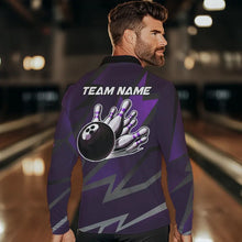 Load image into Gallery viewer, Purple Lightning Thunder Storm Team bowling shirts for Men custom bowling Polo, Quarter zip jerseys NQS9625