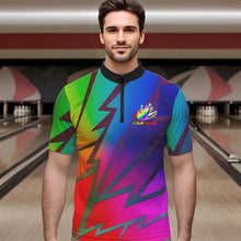 Load image into Gallery viewer, Colorful Rainbow Lightning Thunder Team bowling shirt for Men custom bowling Polo, 1/4 zip jersey NQS9627