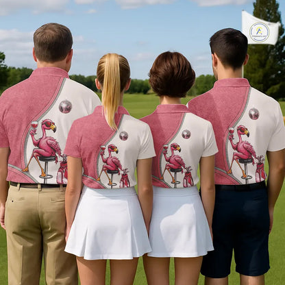 Custom Funny Pink Flamingo Drink Wine Golf Polo Shirts For Men, Flamingo Mens Golf tops NQS11711
