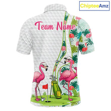 Load image into Gallery viewer, Funny Pink Flamingo Golf polo shirt for men custom tropical monstera leaf pattern golf shirts NQS11713