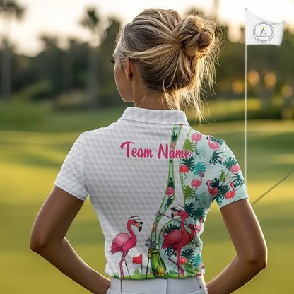 Funny Pink Flamingo Golf polo shirt for Women custom tropical monstera leaf pattern golf shirts NQS11713