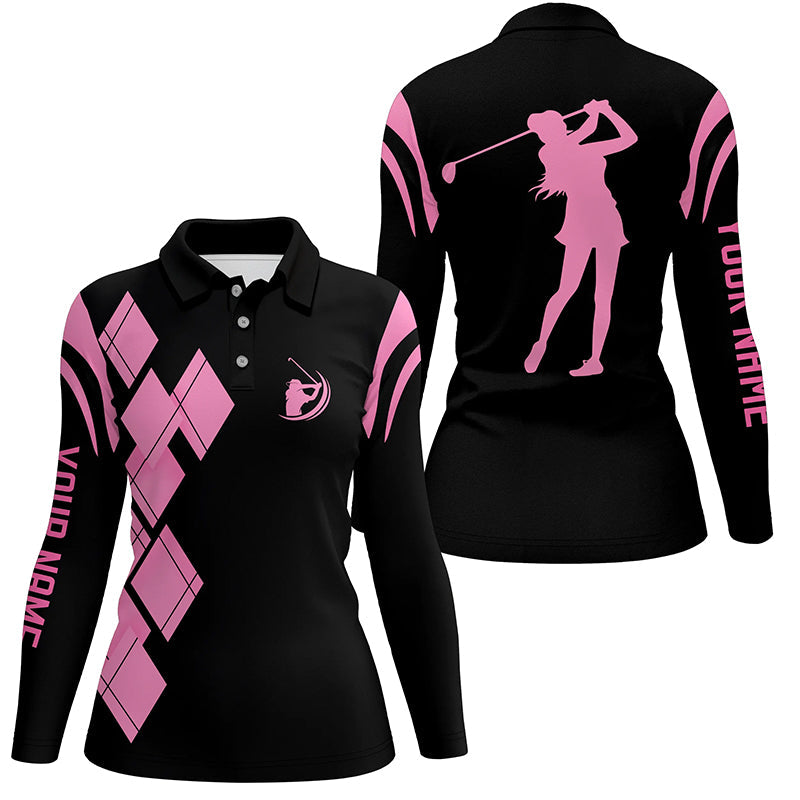 Black and pink argyle pattern Women golf polo shirts custom ladies golf shirt for women NQS7401