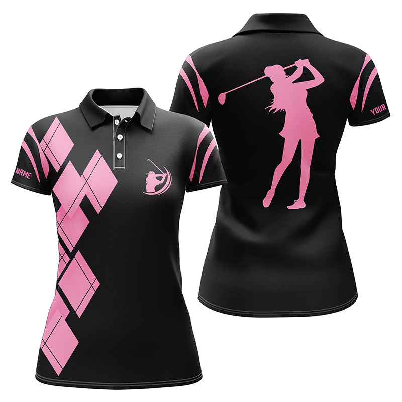 Black and pink argyle pattern Women golf polo shirts custom ladies golf shirt for women NQS7401