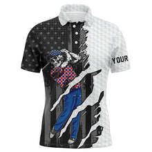 Load image into Gallery viewer, Black American flag skull Mens golf polo shirts custom patriot team golf shirt for men NQS7406