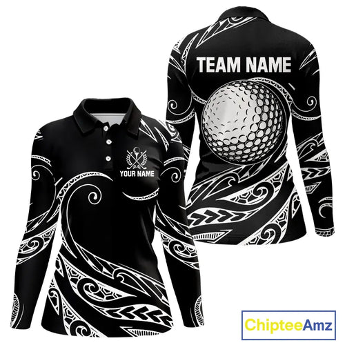 Black and White Tribal Pattern Golf Ball Women Golf Polo Shirts custom unique ladies golf apparel NQS9821
