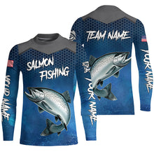 Load image into Gallery viewer, Blue camo Chinook Salmon fishing Custom performance long sleeve team Salmon fishing tournament shirts NQS7727