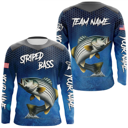 Blue camo Striped Bass fishing Custom performance long sleeve team Striper fishing tournament shirts NQS7729