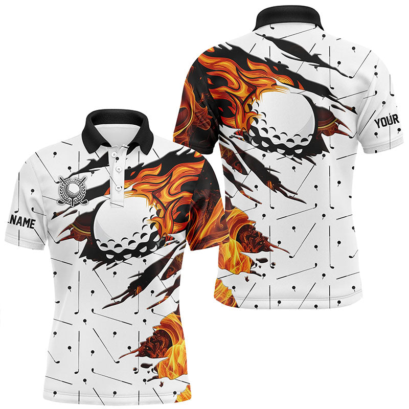 White Golf Camo Men golf polo shirts custom flame golf ball fire golf outfit for men, golfer gifts NQS8404