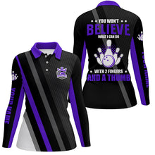 Load image into Gallery viewer, Purple &amp; black Women bowling shirts Custom you won&#39;t believe what I can do with 2 fingers and a thumb NQS8839