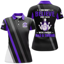 Load image into Gallery viewer, Purple &amp; black Women bowling shirts Custom you won&#39;t believe what I can do with 2 fingers and a thumb NQS8839