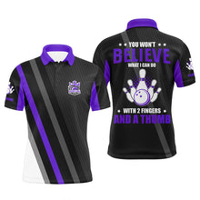 Load image into Gallery viewer, Purple &amp; black Mens bowling shirts Custom you won&#39;t believe what I can do with 2 fingers and a thumb NQS8839