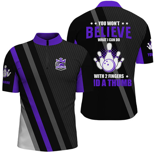 Purple & black Mens bowling shirts Custom you won't believe what I can do with 2 fingers and a thumb NQS8839