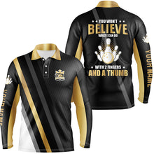 Load image into Gallery viewer, Gold &amp; black Mens bowling shirts Custom you won&#39;t believe what I can do with 2 fingers and a thumb NQS8840