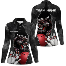 Load image into Gallery viewer, Black grunge pattern Custom Women Bowling Polo, Quarter Zip Shirt Panther Bowling Team Jerseys Outfits NQS8842