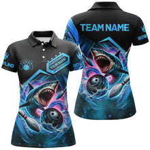 Load image into Gallery viewer, Personalized Black and Blue Angry Shark Bowling shirt for Women Custom Team&#39;s Name Bowler Jersey NQS8845