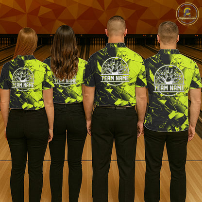 Custom Broken Glass Black and Green Neon Bowling Shirts For Men, Bowling Team League Jerseys NQS11174