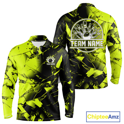 Custom Broken Glass Black and Green Neon Bowling Shirts For Men, Bowling Team League Jerseys NQS11174