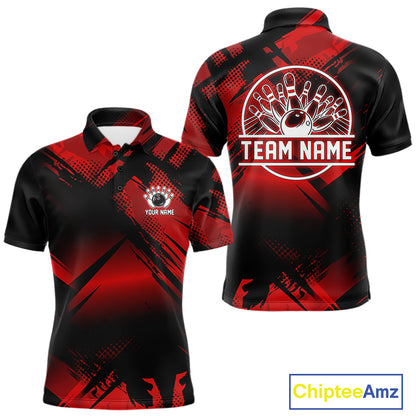 Black and Red Camo Bowling Polo, 1/4 zip Shirts For Men Custom Bowling Team League Jerseys NQS11175