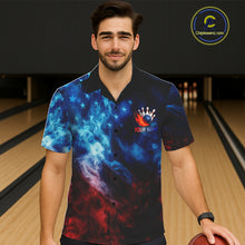 Load image into Gallery viewer, Smoke American Flag Eagle Bowling Button up Shirt Custom patriotic Hawaiian Bowling Team Jersey NQS11179