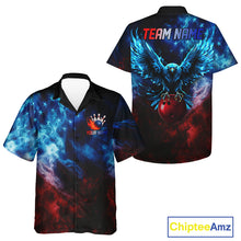 Load image into Gallery viewer, Smoke American Flag Eagle Bowling Button up Shirt Custom patriotic Hawaiian Bowling Team Jersey NQS11179
