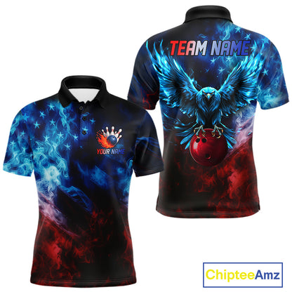 Smoke American Flag Eagle Bowling Shirts For Men Custom patriotic Bowling Team Polo, 1/4 zip Jerseys NQS11179