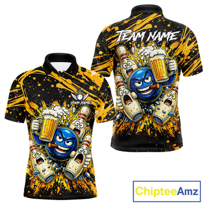 Black and Yellow Funny Bowling and Beer Custom Bowling Shirts For Men, Bowling Team League jerseys NQS11587