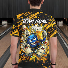 Load image into Gallery viewer, Black and Yellow Funny Bowling and Beer Custom Bowling Shirts For Men, Bowling Team League jerseys NQS11587