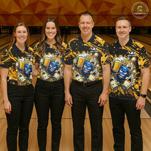 Load image into Gallery viewer, Black and Yellow Funny Bowling and Beer Custom Bowling Shirts For Men, Bowling Team League jerseys NQS11587