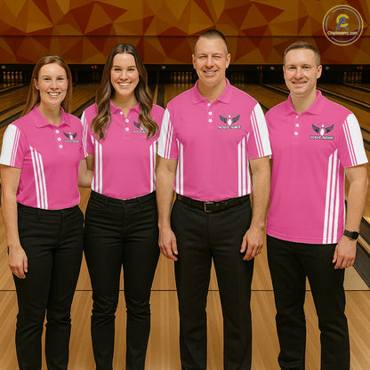 Custom Retro Pink Bowling Polo Shirts, Bowling 1/4 zip jersey For Women, Team Bowling League jerseys NQS11589