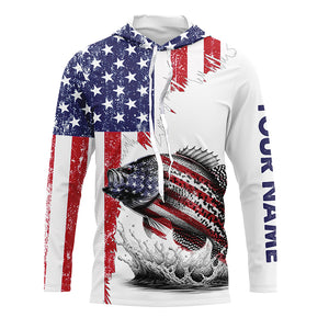 American flag Crappie patriotic fishing Custom name Crappie tournament long sleeves fishing shirts NQS5865