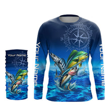 Load image into Gallery viewer, Personalized Mahi Mahi, Wahoo, Tuna Blue Performance Fishing Shirt, compass offshore tournament Shirts NQS5866