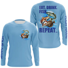 Load image into Gallery viewer, Texas inshore slam Fishing Custom Long Sleeve Performance Fishing shirts Eat Drink Fish Repeat | Blue NQS6292