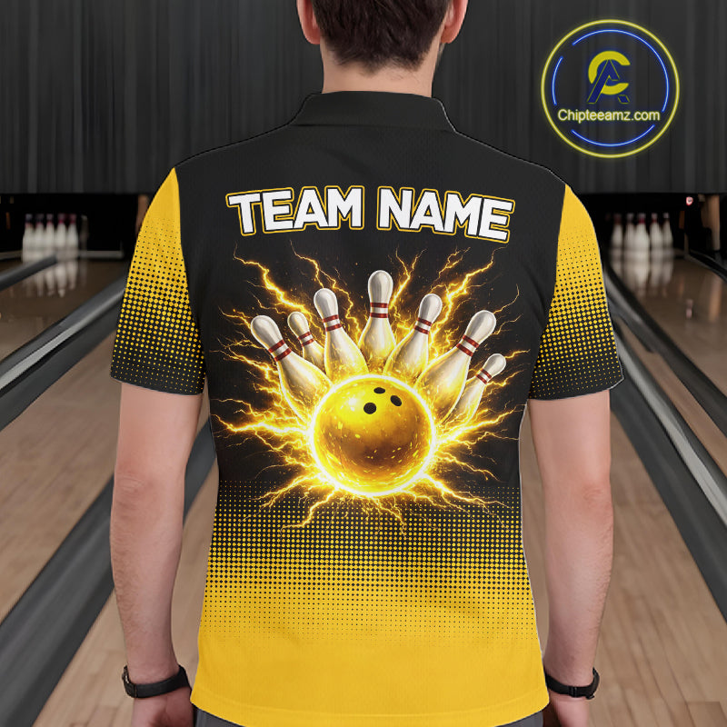 Personalized black and yellow bowling shirt for men lightning thunder custom bowling gifts for men NQS11377