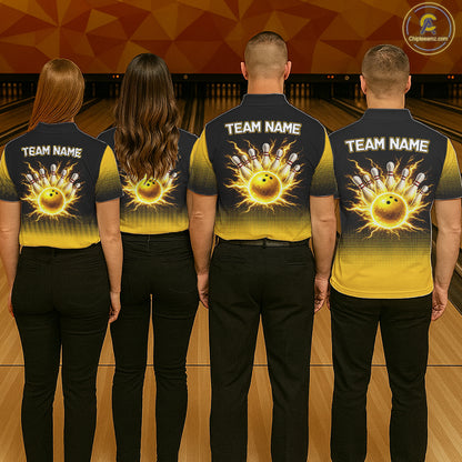 Personalized black and yellow bowling shirt for men lightning thunder custom bowling gifts for men NQS11377