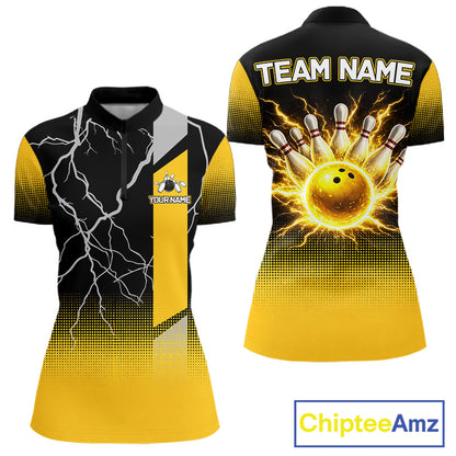 Personalized black & yellow bowling shirt for women lightning thunder custom bowling gifts for ladies NQS11377