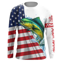 Load image into Gallery viewer, American flag patriotic Mahi mahi fishing Custom UV Protection saltwater long sleeve Fishing Shirts NQS5632