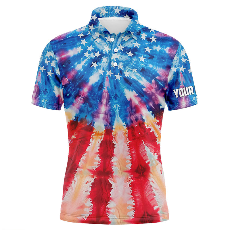 American Flag tie dye pattern Mens Golf Polo Shirts Custom mens patriotic polo shirts, cool golf gifts NQS7745