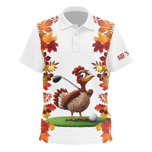 Funny Turkey Kid golf polo shirts custom Thanksgiving Kid golf outfits, unique golf gifts NQS8626