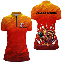 Load image into Gallery viewer, Custom Funny Turkey Bowling Shirts For Women, Orange Camo Thanksgiving Bowling Shirt Team Uniform NQS8631