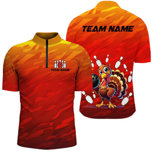 Custom Funny Turkey Bowling Shirts For Men, Orange Camo Thanksgiving Bowling Shirt Team Uniform NQS8631