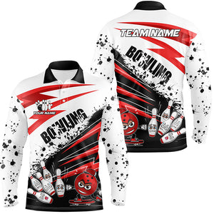 Funny black and white Bowling Polo, Quarter Zip Shirt for Men Custom Team Bowling jerseys | Red NQS8863