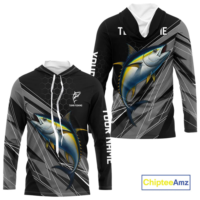Personalized Black camo Tuna Fishing Jerseys, Tuna Tournament fishing team shirts NQS11382