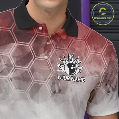 Funny Bowling Polo Shirts For Men, 1/4 zip shirts Custom Bowling Team Jerseys Gift For Bowler | Red NQS11388