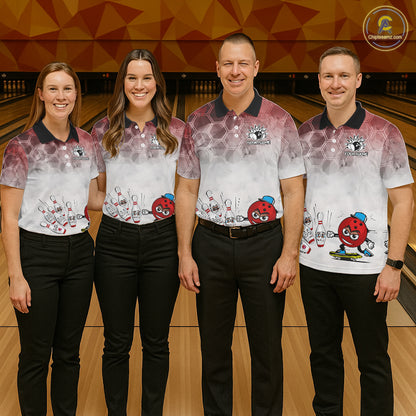 Funny Bowling Polo Shirts For Men, 1/4 zip shirts Custom Bowling Team Jerseys Gift For Bowler | Red NQS11388