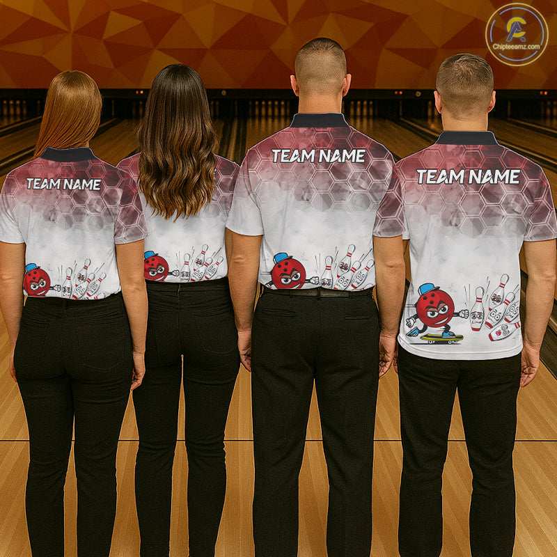 Funny Bowling Polo Shirts For Men, 1/4 zip shirts Custom Bowling Team Jerseys Gift For Bowler | Red NQS11388